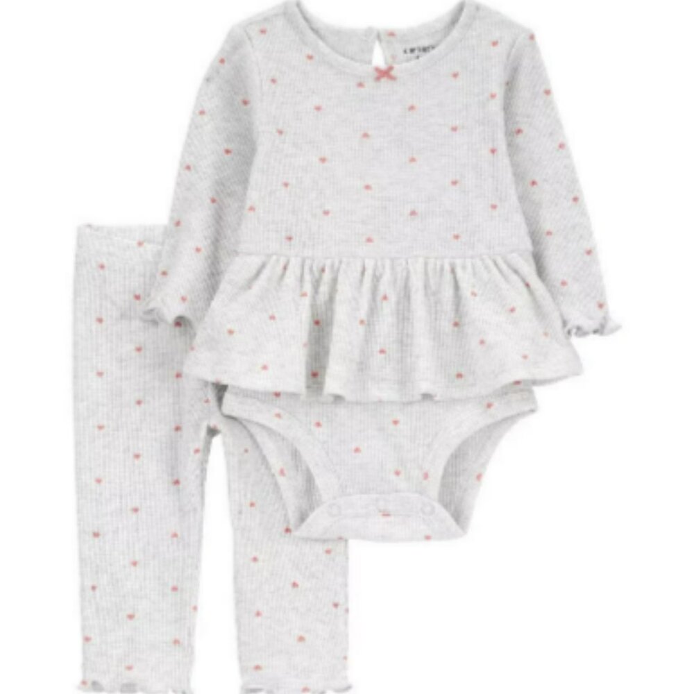 NWT Baby Girl Carter s 2-Piece Heart Peplum Bodysuit & Pant Set, Girls